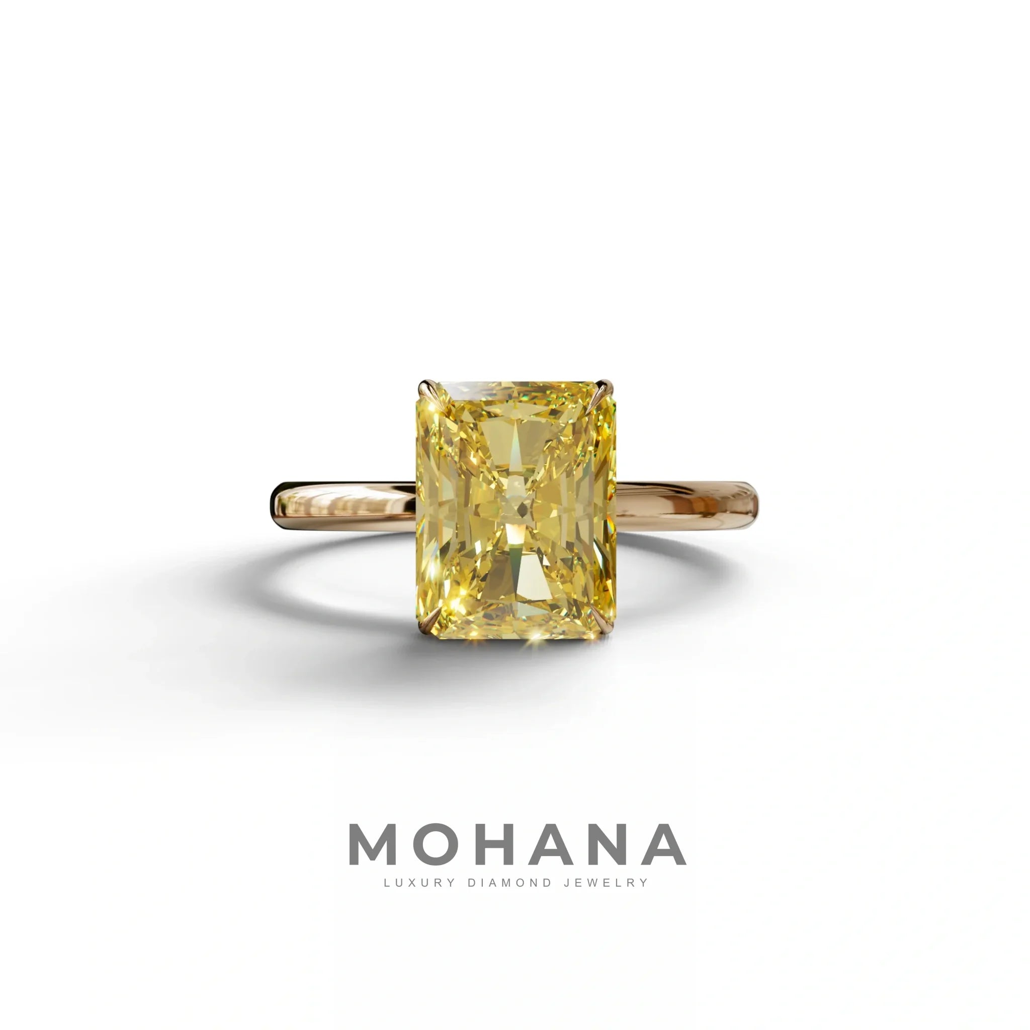 Yellow Radiant Cut Solitaire Lab Grown Diamond Engagement Ring - Papilia - 2 Carat / 10K Solid Gold / Rose Gold
