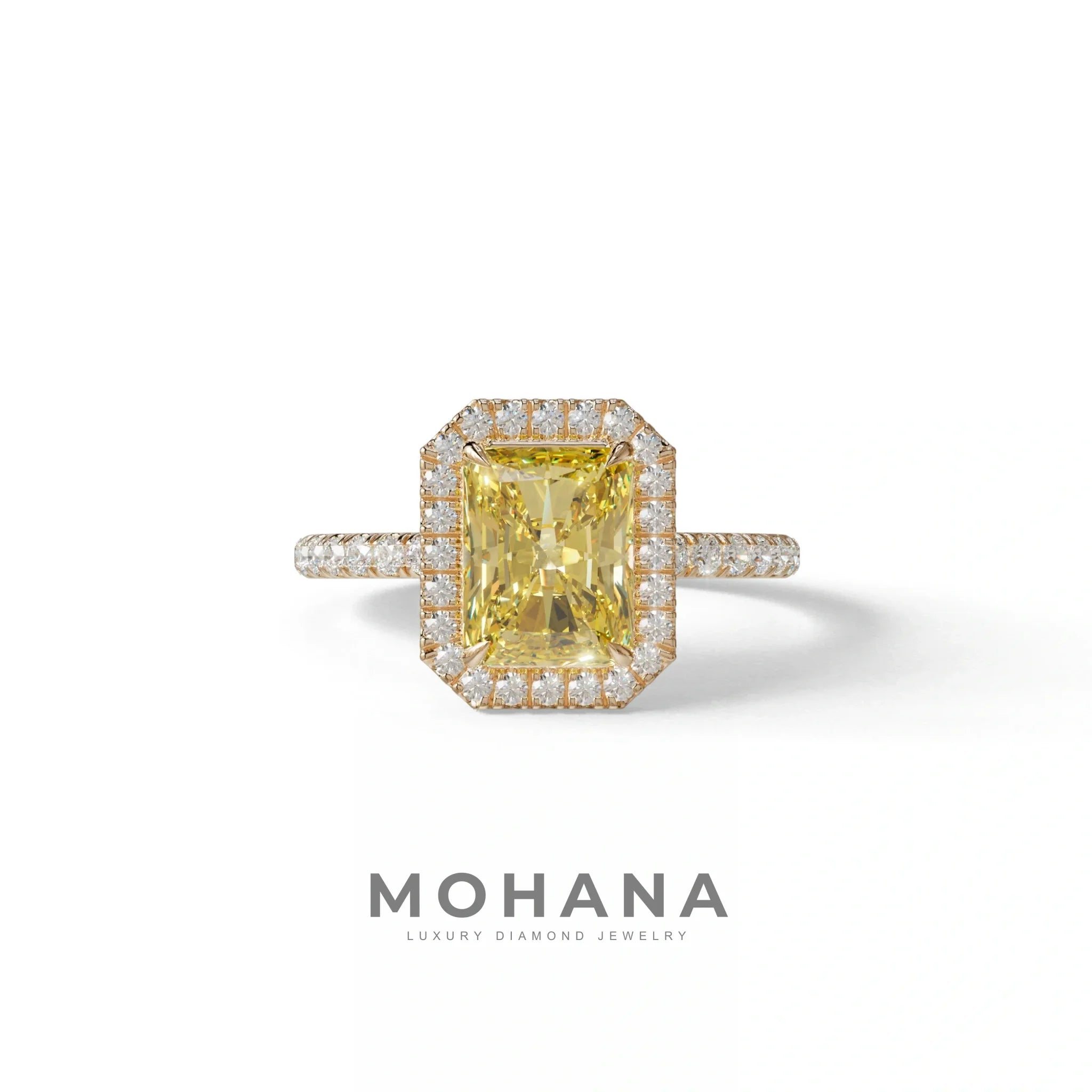 Yellow Radiant Cut Halo & Pave Lab Grown Diamond Engagement Ring - Madison - 2 Carat / 10K Solid Gold / Rose Gold
