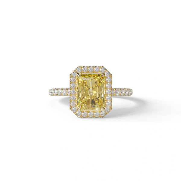 2 to 5 Carat Yellow Lab Grown Diamond Engagement Ring – Radiant Cut Halo & Pavé | Madison