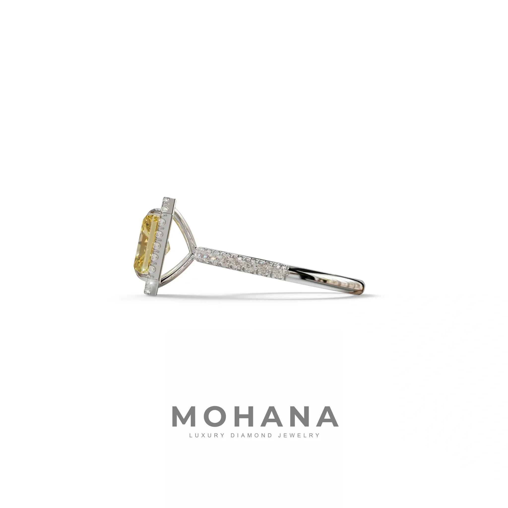 Yellow Radiant Cut Halo & Pave Lab Grown Diamond Engagement Ring - Madison