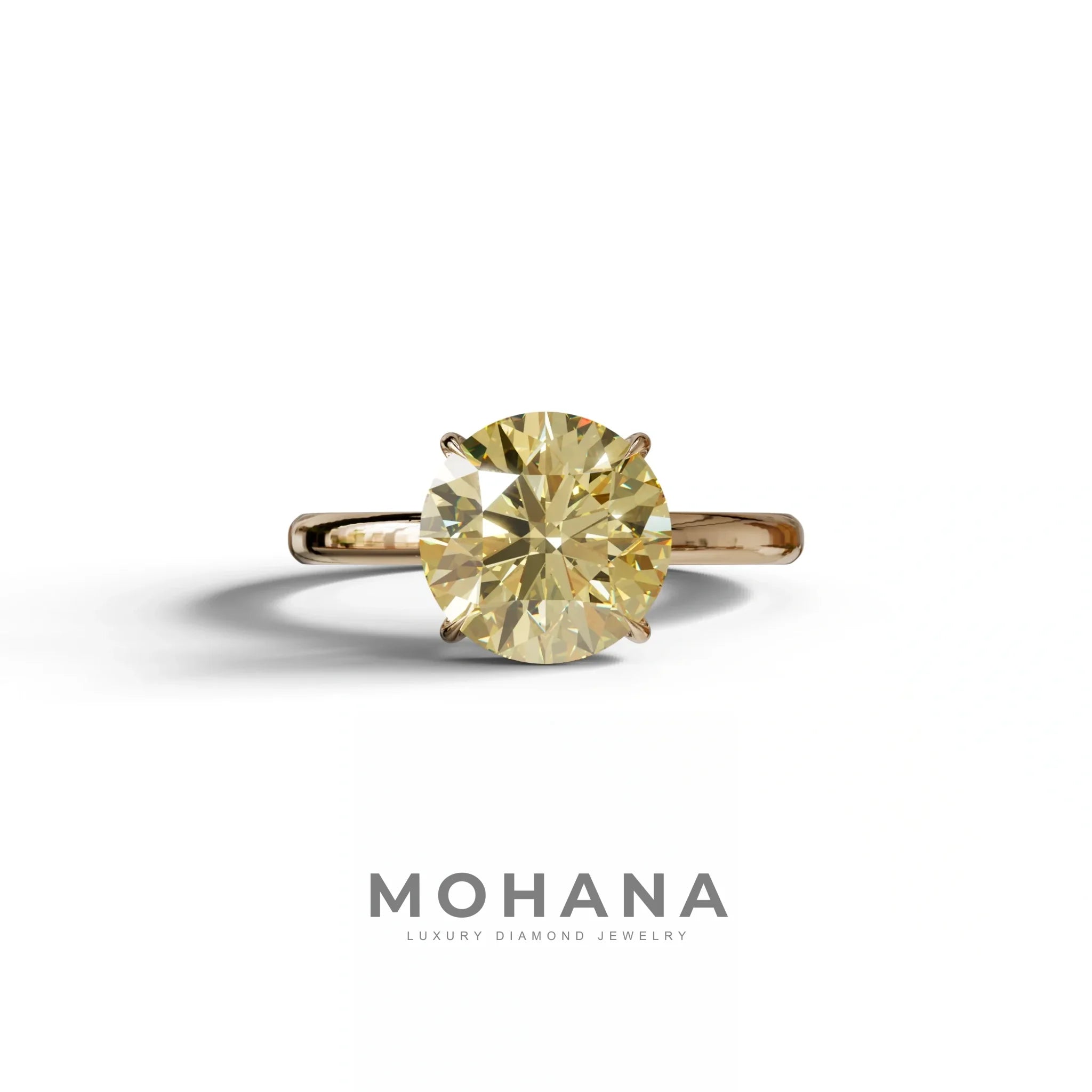 Yellow Round Cut Solitaire Lab Diamond Engagement Ring - Italia - 2 Carat / 10K Solid Gold / Rose Gold