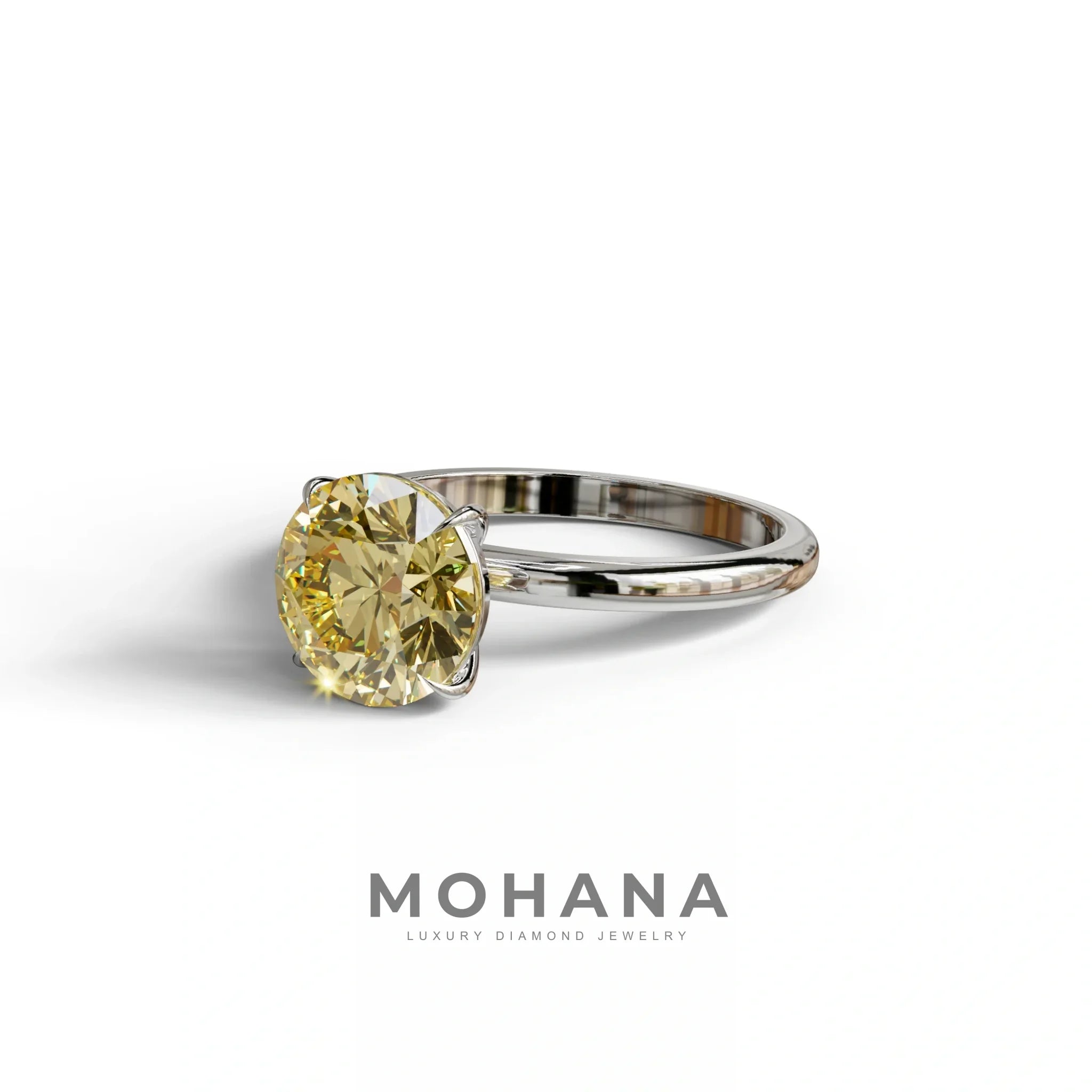 Yellow Round Cut Solitaire Lab Diamond Engagement Ring - Italia