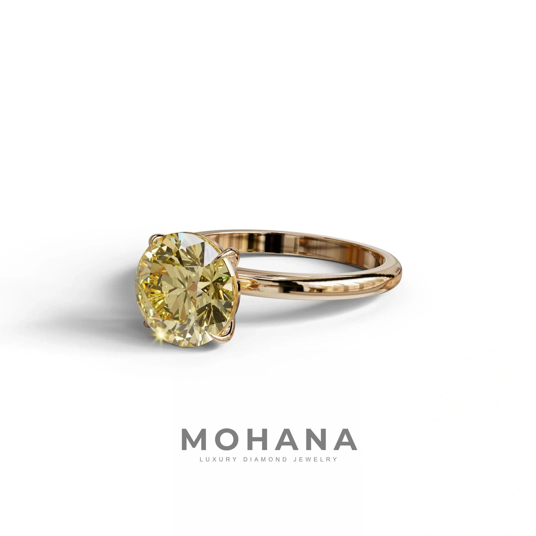 Yellow Round Cut Solitaire Lab Diamond Engagement Ring - Italia