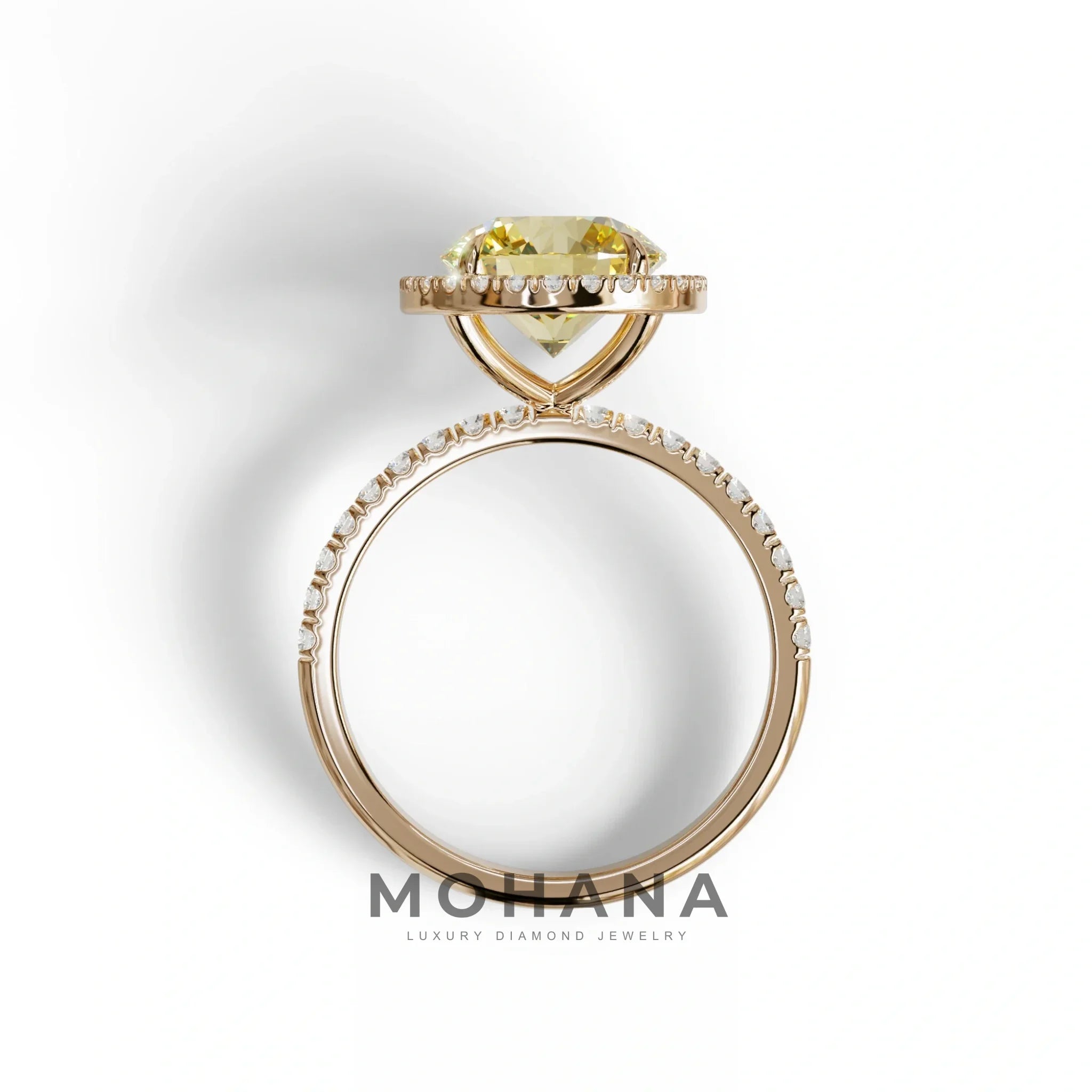 Fancy Yellow Round Cut Halo & Pave Lab Grown Diamond Engagement Ring - Flutura