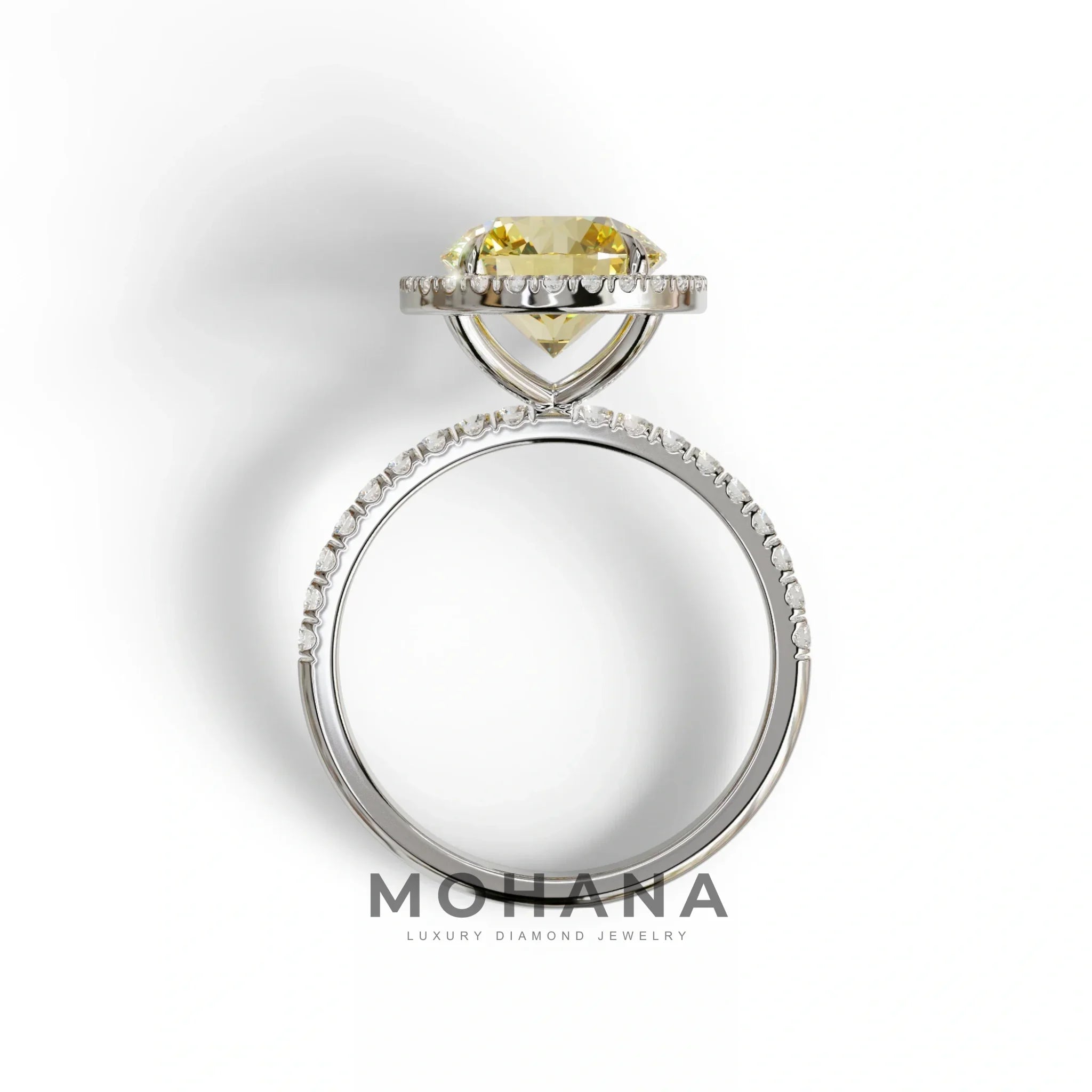 Fancy Yellow Round Cut Halo & Pave Lab Grown Diamond Engagement Ring - Flutura