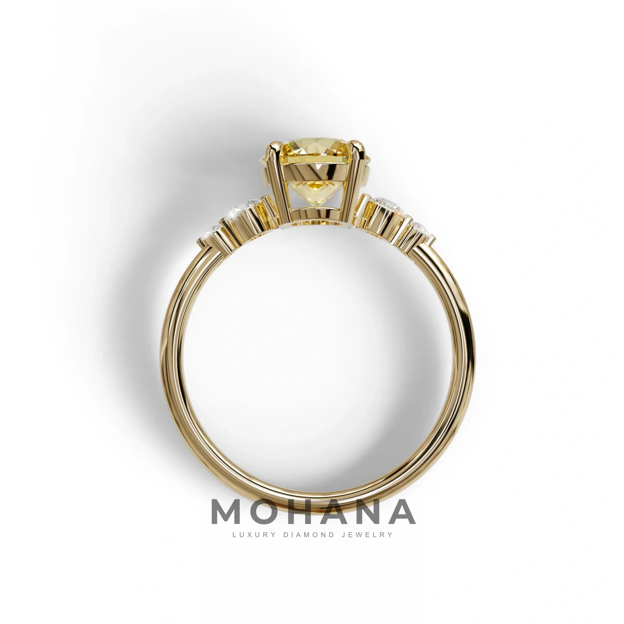 Yellow Round Three Stone Lab Grown Diamond Engagement Ring - Romance