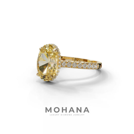 2.5 Carat Yellow Oval Hidden Halo & Pave Setting Lab Diamond Ring - Eblouissant