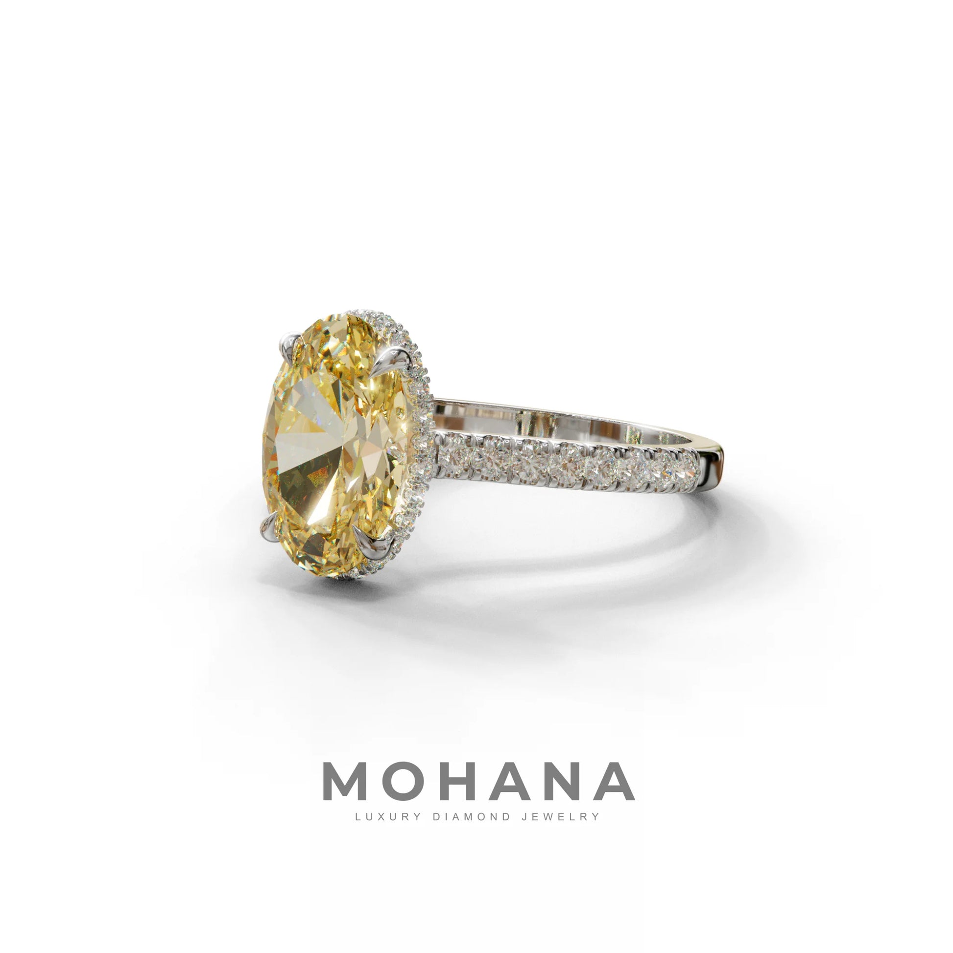 2.5 Carat Yellow Oval Hidden Halo & Pave Setting Lab Diamond Ring - Eblouissant