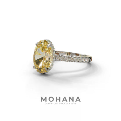 2.5 Carat Yellow Oval Hidden Halo & Pave Setting Lab Diamond Ring - Eblouissant
