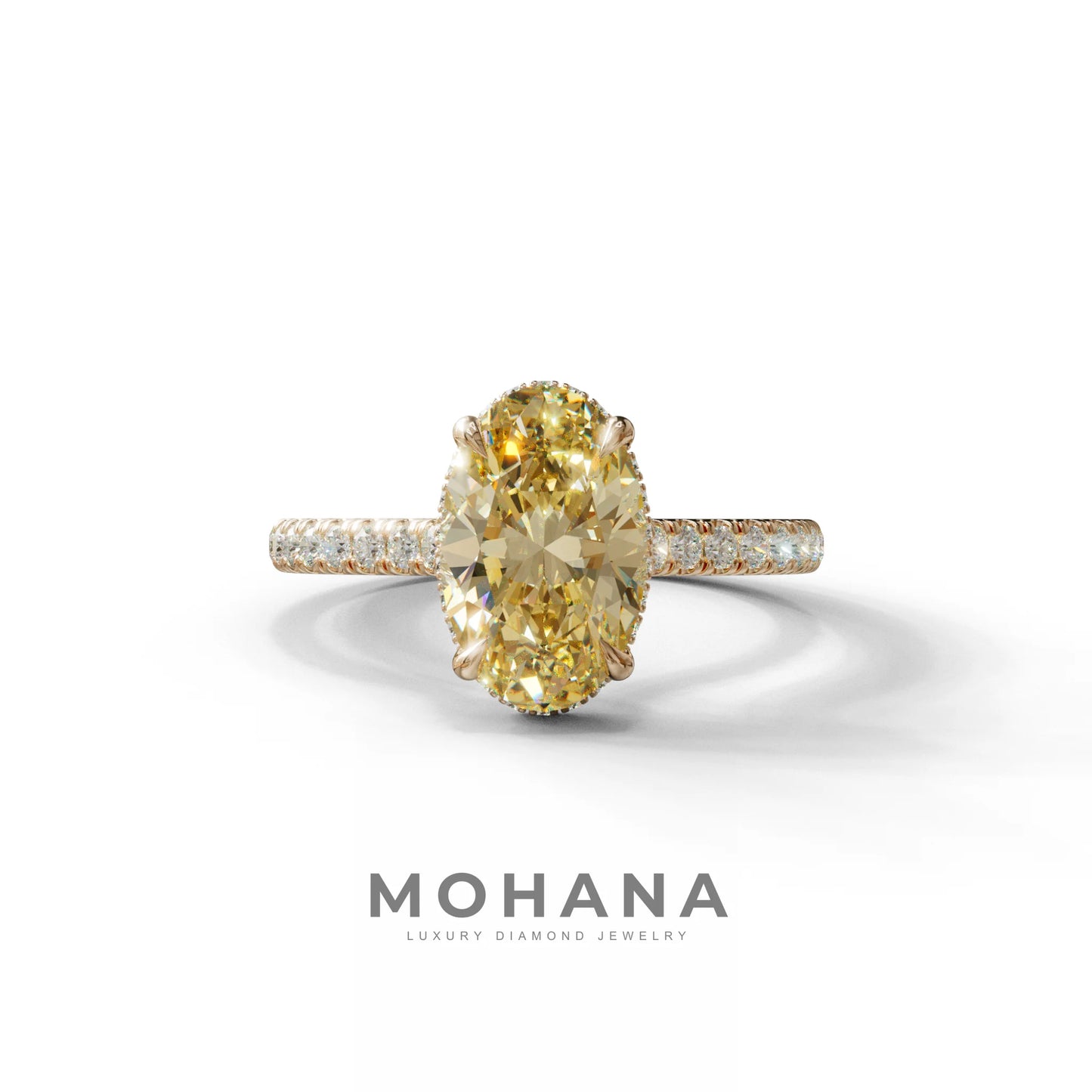 2.5 Carat Yellow Oval Hidden Halo & Pave Setting Lab Diamond Ring - Eblouissant - 10K Solid Gold / Rose Gold