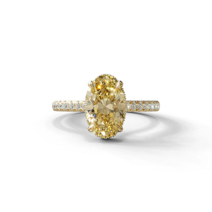 2.5 Carat Yellow Oval Hidden Halo & Pave Setting Lab Diamond Ring - Eblouissant - 10K Solid Gold / Yellow Gold