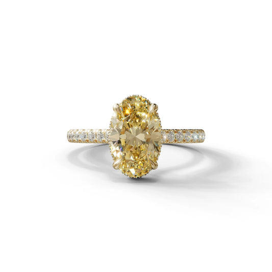 2.5 Carat Yellow Oval Hidden Halo & Pave Setting Lab Diamond Ring - Eblouissant - 10K Solid Gold / Yellow Gold