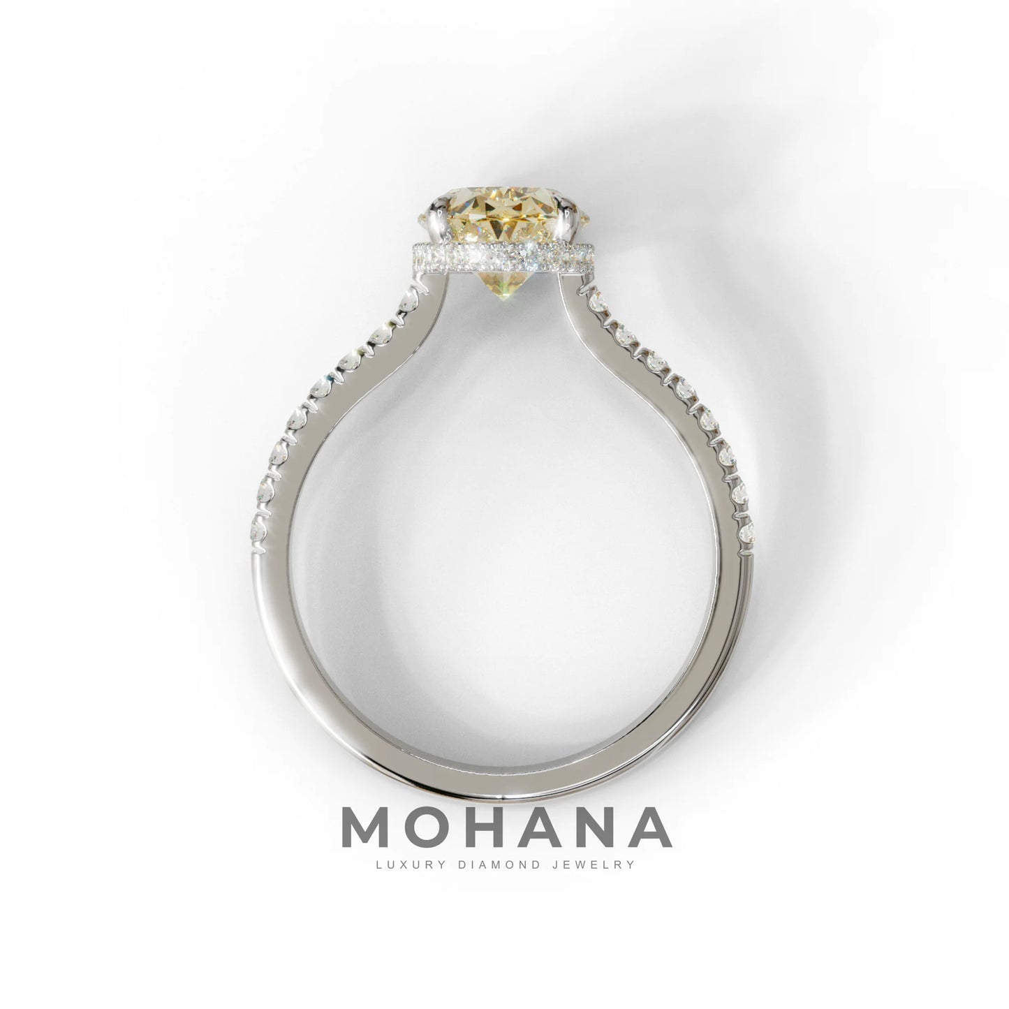 2.5 Carat Yellow Oval Hidden Halo & Pave Setting Lab Diamond Ring - Eblouissant