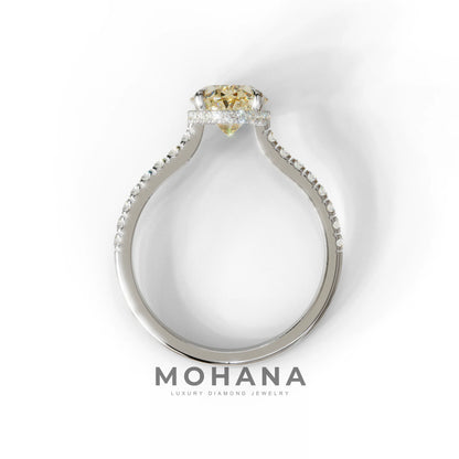 2.5 Carat Yellow Oval Hidden Halo & Pave Setting Lab Diamond Ring - Eblouissant