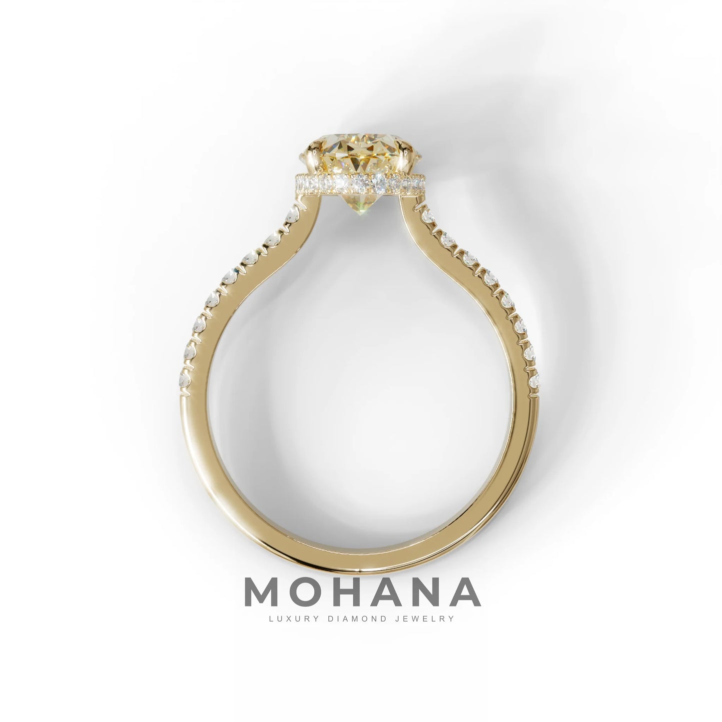 2.5 Carat Yellow Oval Hidden Halo & Pave Setting Lab Diamond Ring - Eblouissant