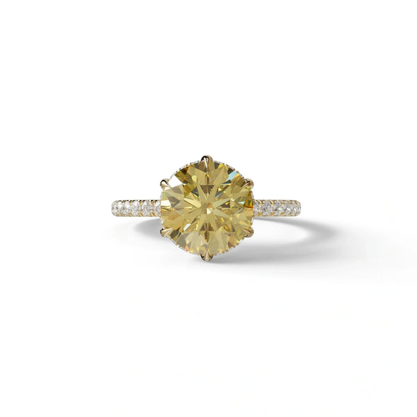 2.5 Carat Yellow Round Cut Hidden Halo & Pave Lab Diamond Ring - Hyper Saga
