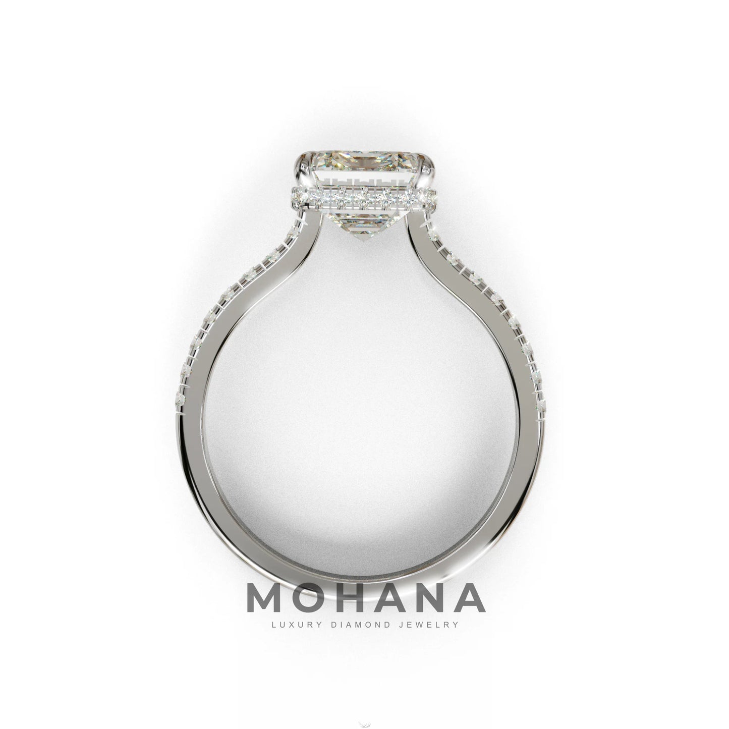 2.5 Ct E/VVS Emerald Cut Lab Diamond In Hidden Halo & Pave Setting Ring - Siena