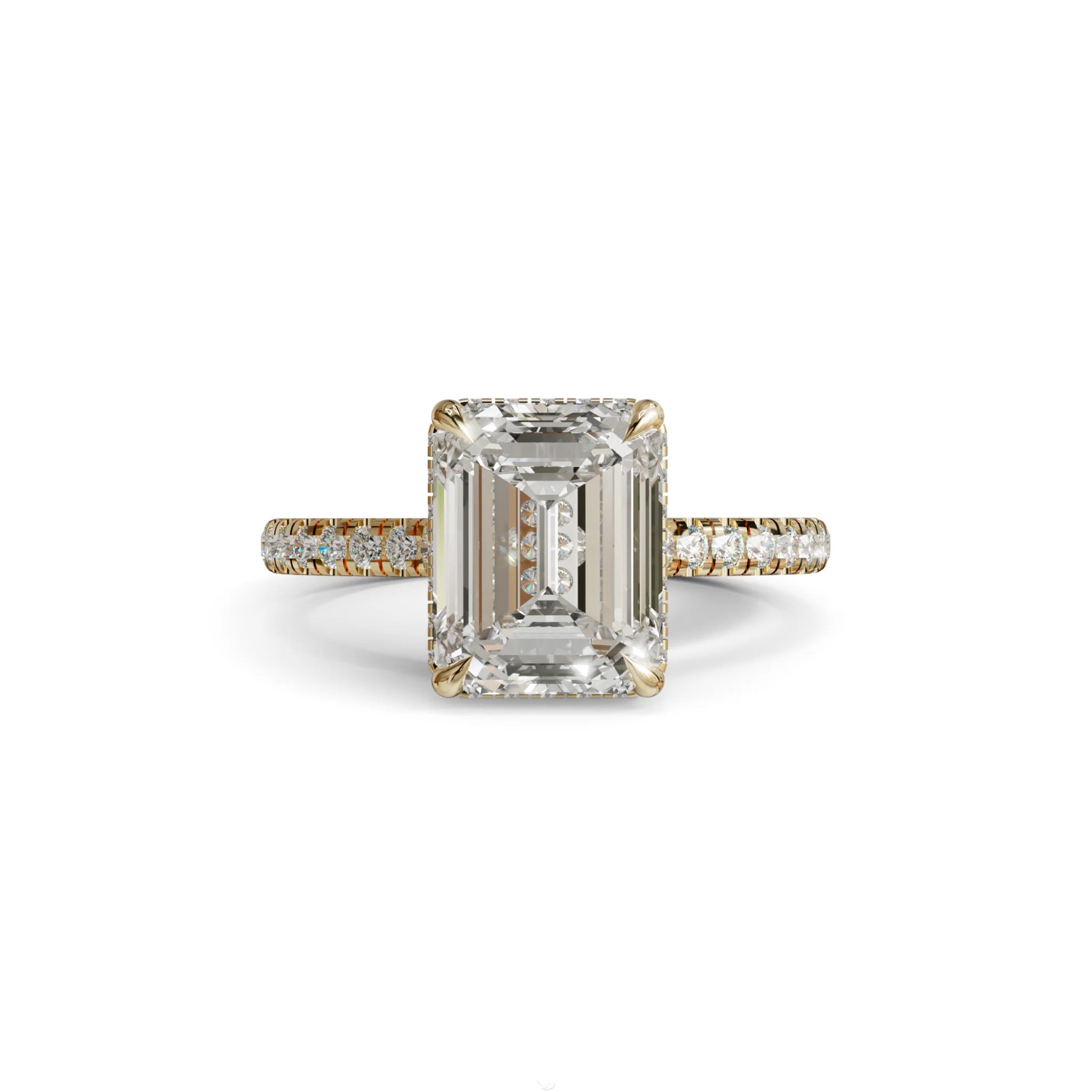 2.5 Ct E/VVS Emerald Cut Lab Diamond In Hidden Halo & Pave Setting Ring - Siena - 10K Solid Gold / Yellow Gold