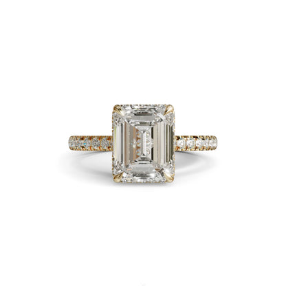 2.5 Ct E/VVS Emerald Cut Lab Diamond In Hidden Halo & Pave Setting Ring - Siena - 10K Solid Gold / Yellow Gold