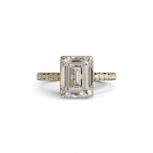 2.5 Ct E/VVS Emerald Cut Lab Diamond In Hidden Halo & Pave Setting Ring - Siena - 10K Solid Gold / Yellow Gold