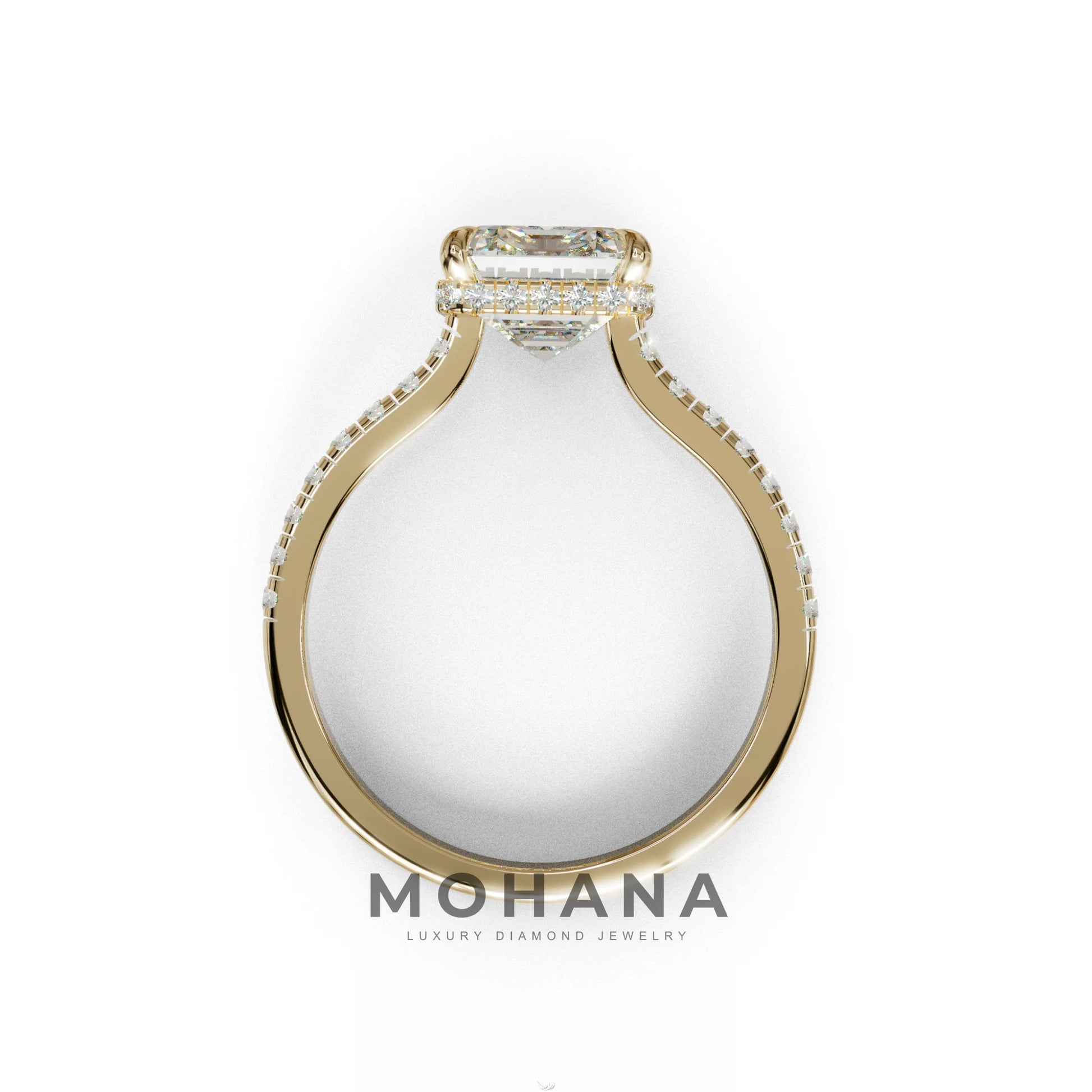 2.5 Ct E/VVS Emerald Cut Lab Diamond In Hidden Halo & Pave Setting Ring - Siena