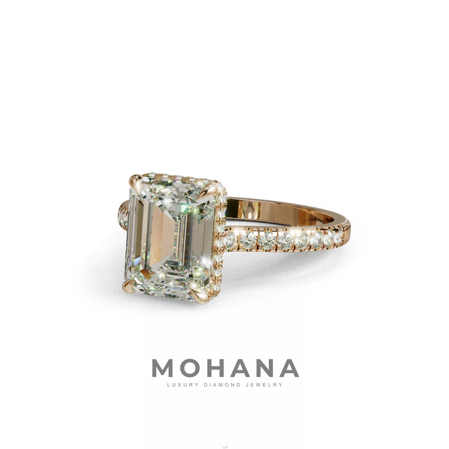 2.5 Ct E/VVS Emerald Cut Lab Diamond In Hidden Halo & Pave Setting Ring - Siena