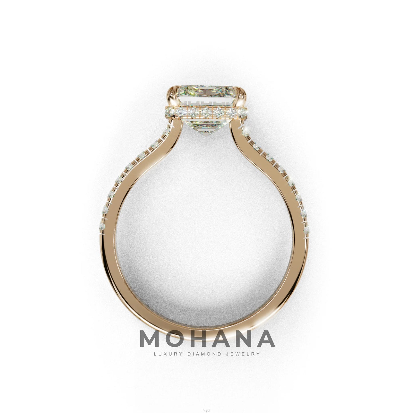 2.5 Ct E/VVS Emerald Cut Lab Diamond In Hidden Halo & Pave Setting Ring - Siena