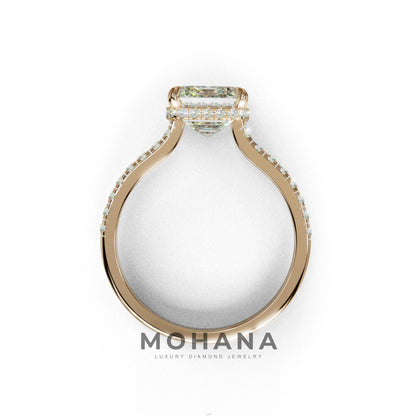 2.5 Ct E/VVS Emerald Cut Lab Diamond In Hidden Halo & Pave Setting Ring - Siena