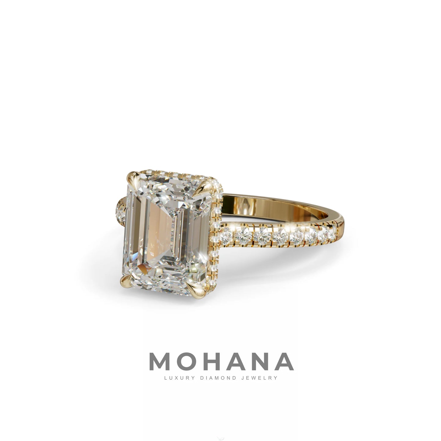 2.5 Ct E/VVS Emerald Cut Lab Diamond In Hidden Halo & Pave Setting Ring - Siena