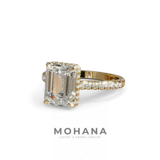 2.5 Ct E/VVS Emerald Cut Lab Diamond In Hidden Halo & Pave Setting Ring - Siena