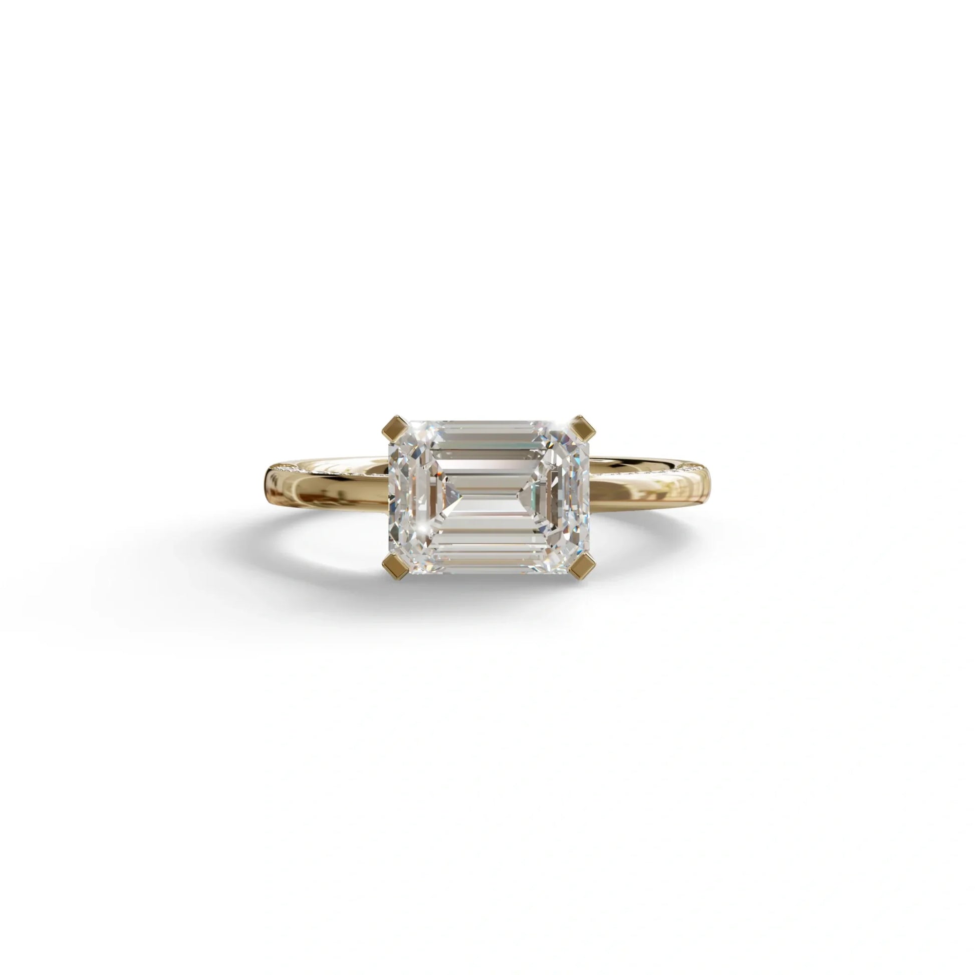 2.5 Ct Emerald Cut Lab Diamond In Pave-Chanel Setting Ring - Qiqi - 10K Solid Gold / Yellow Gold