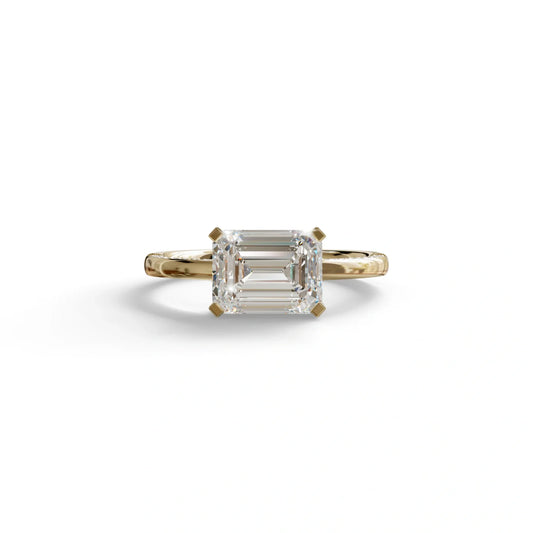 2.5 Ct Emerald Cut Lab Diamond In Pave-Chanel Setting Ring - Qiqi - 10K Solid Gold / Yellow Gold