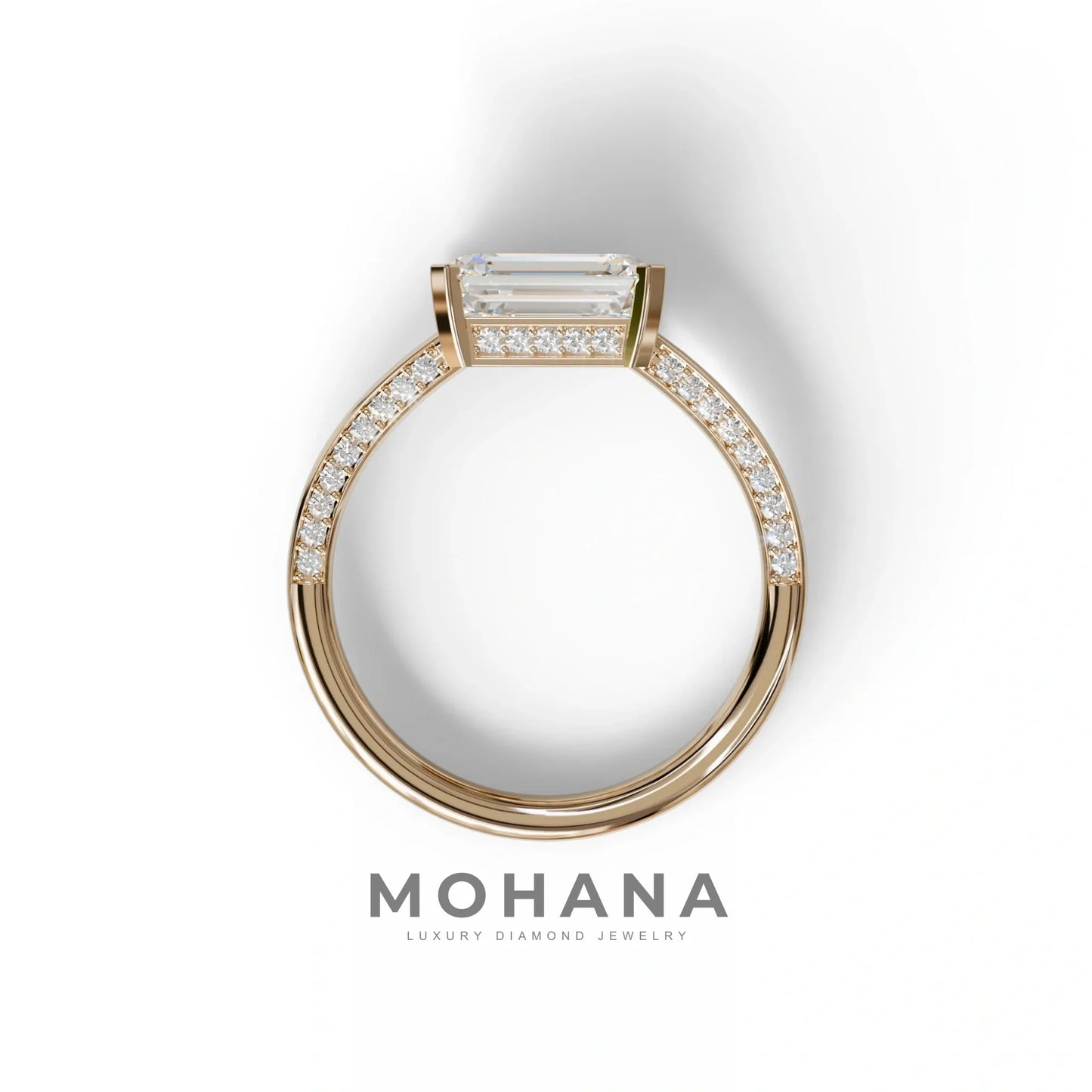 2.5 Ct Emerald Cut Lab Diamond In Pave-Chanel Setting Ring - Qiqi