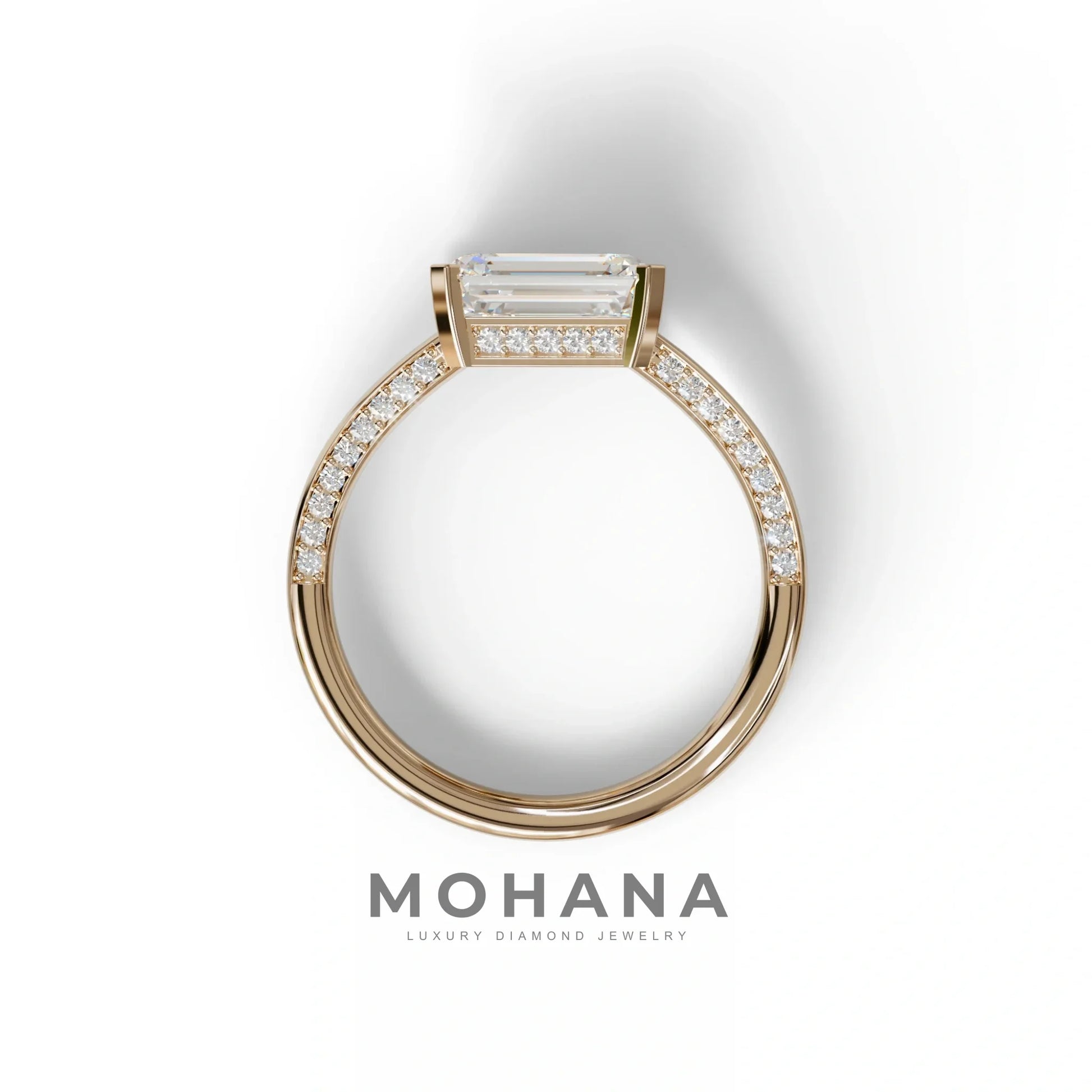 2.5 Ct Emerald Cut Lab Diamond In Pave-Chanel Setting Ring - Qiqi