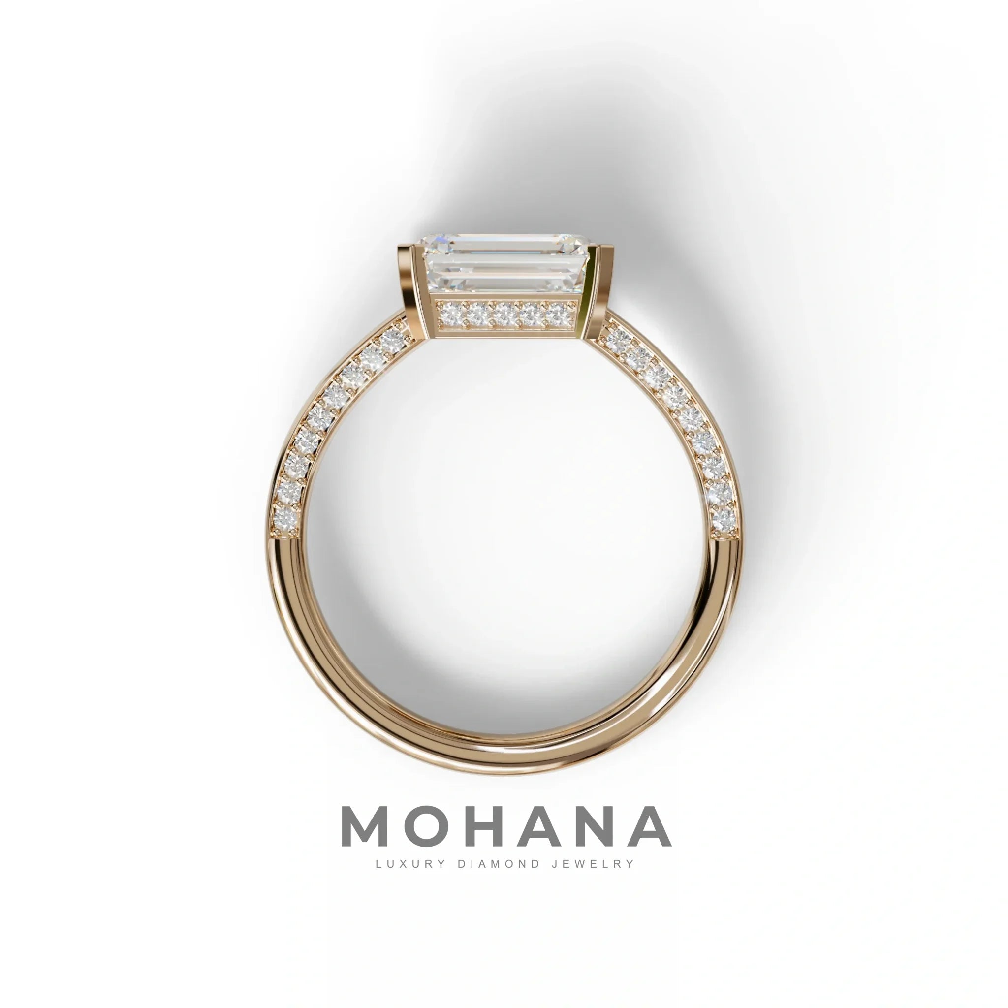 2.5 Ct Emerald Cut Lab Diamond In Pave-Chanel Setting Ring - Qiqi