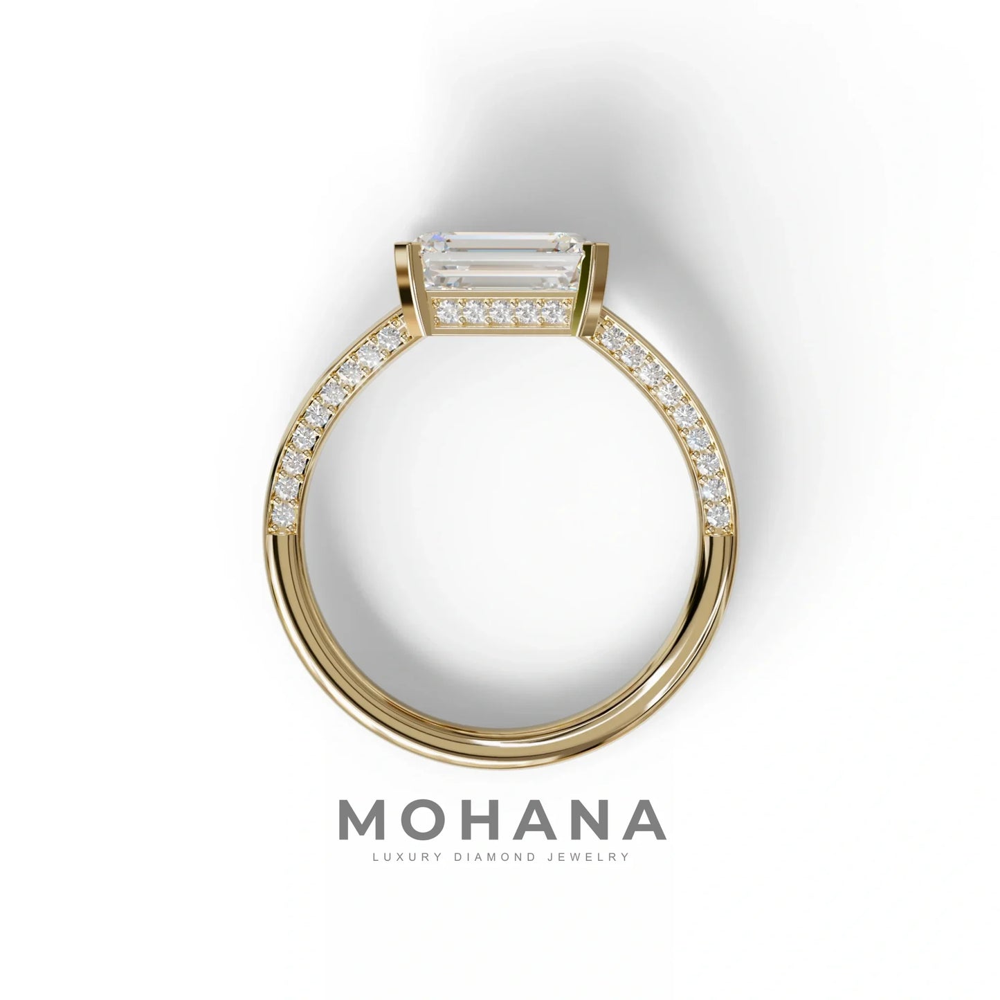 2.5 Ct Emerald Cut Lab Diamond In Pave-Chanel Setting Ring - Qiqi