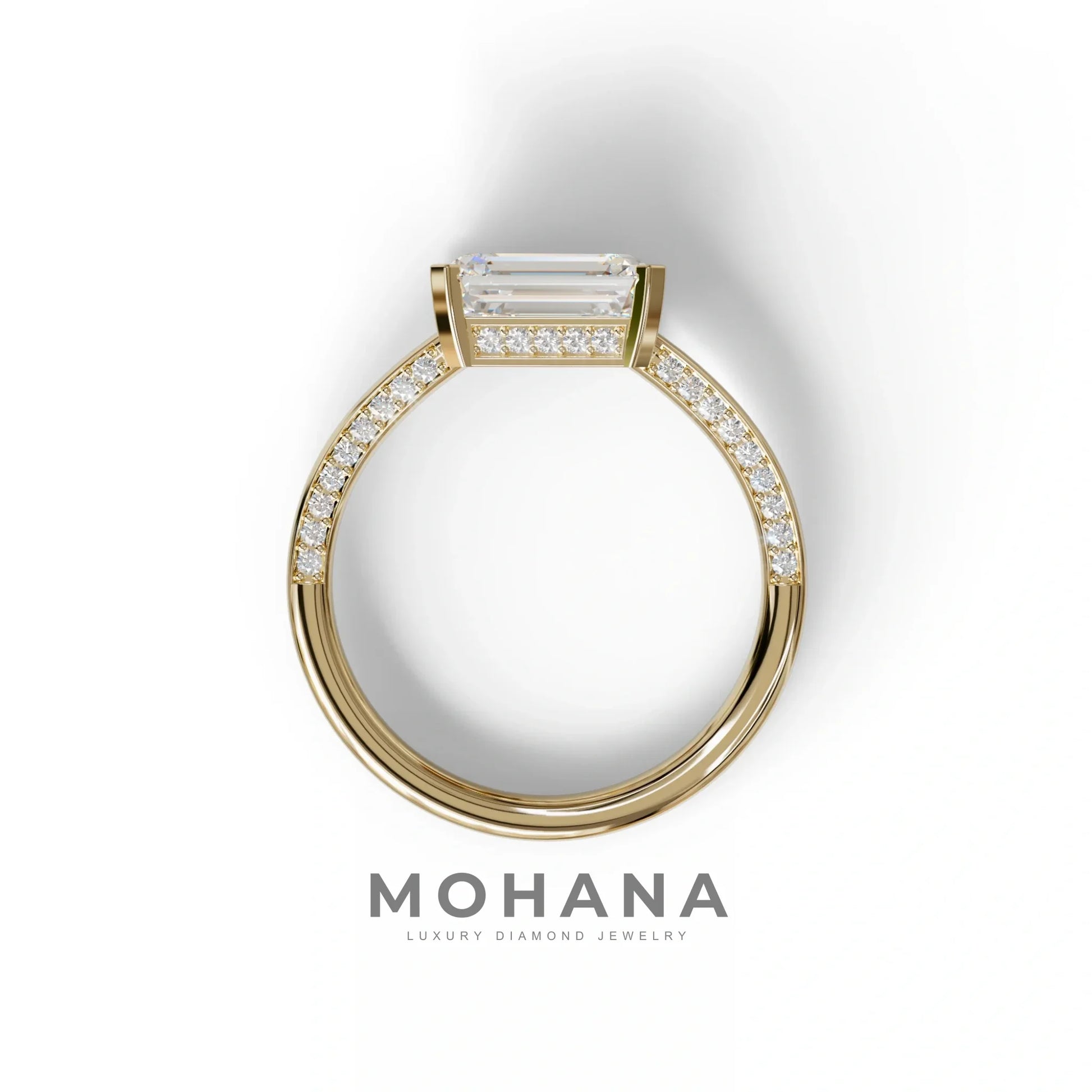 2.5 Ct Emerald Cut Lab Diamond In Pave-Chanel Setting Ring - Qiqi