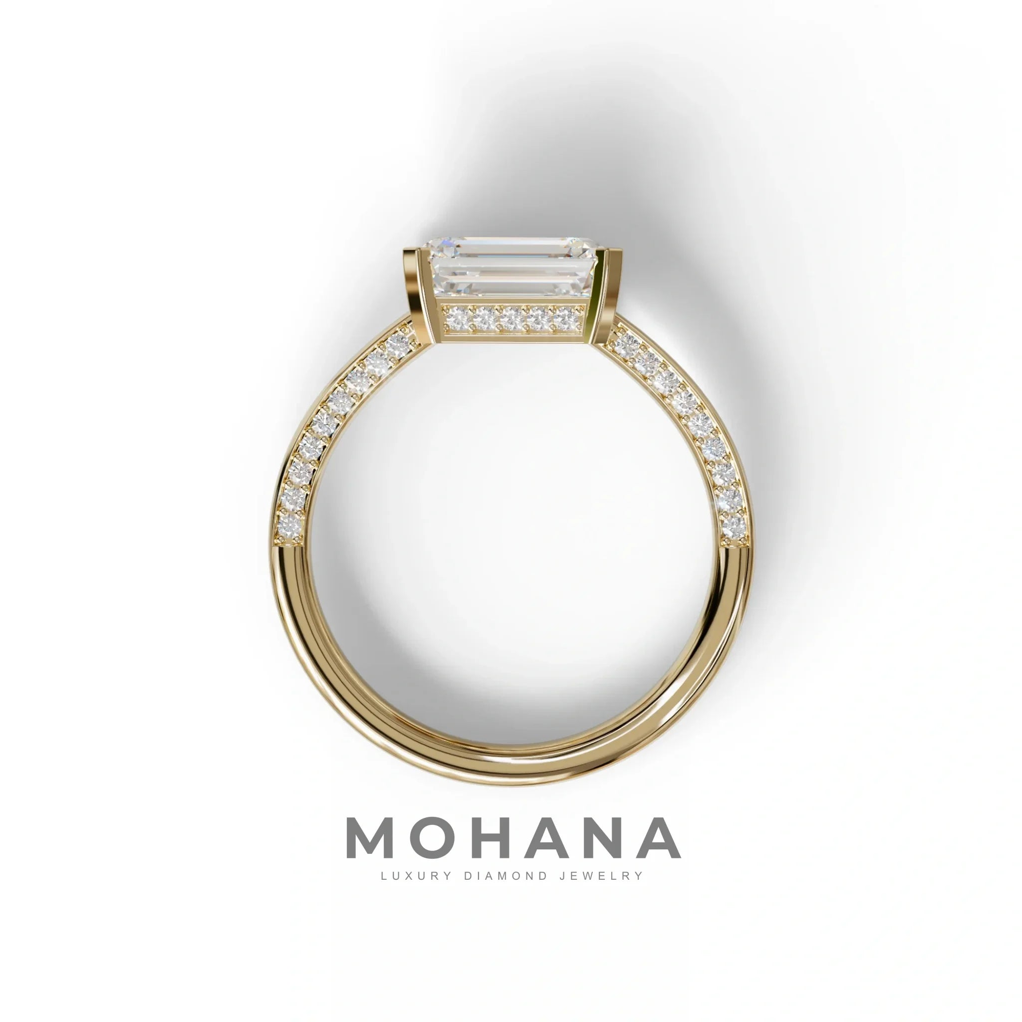 2.5 Ct Emerald Cut Lab Diamond In Pave-Chanel Setting Ring - Qiqi