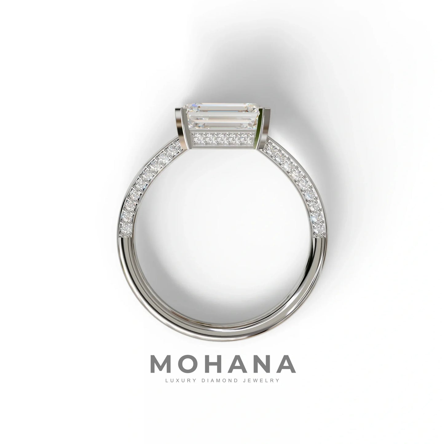 2.5 Ct Emerald Cut Lab Diamond In Pave-Chanel Setting Ring - Qiqi