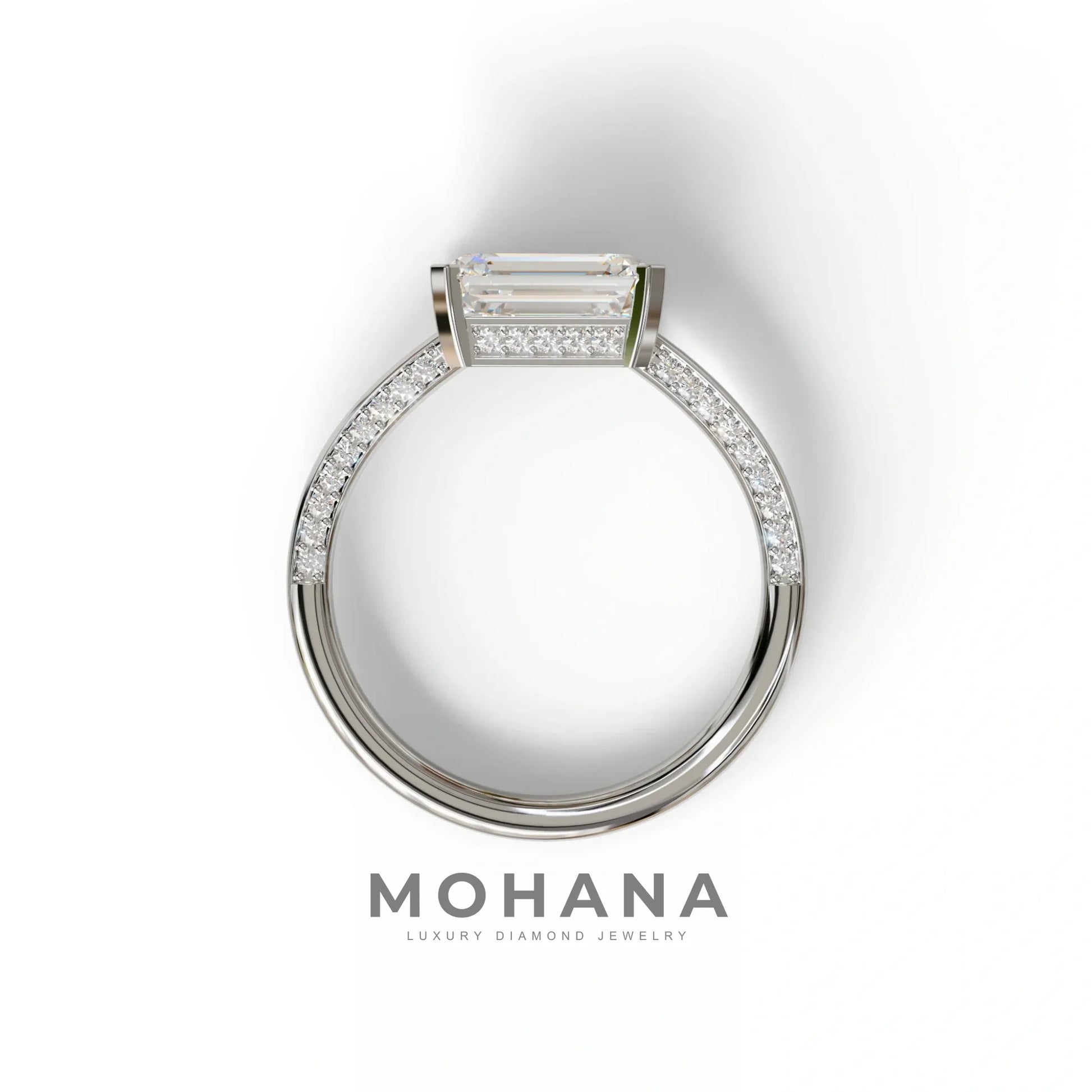 2.5 Ct Emerald Cut Lab Diamond In Pave-Chanel Setting Ring - Qiqi