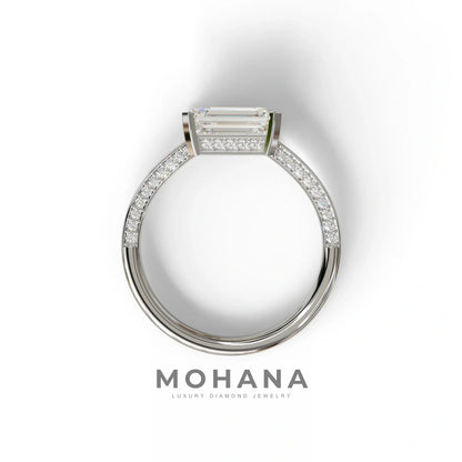 2.5 Ct Emerald Cut Lab Diamond In Pave-Chanel Setting Ring - Qiqi