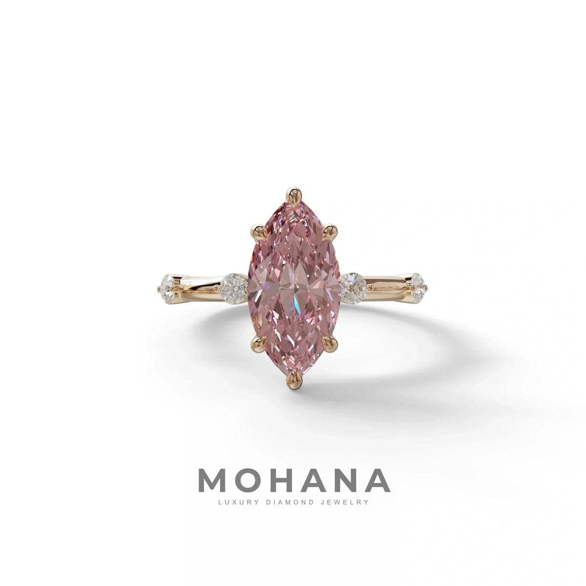 2.5 Ct Fancy Intense Pink Marquise Cut Lab Diamond In Space-Chanel Setting Ring - Nimi - 10K Solid Gold / Rose Gold