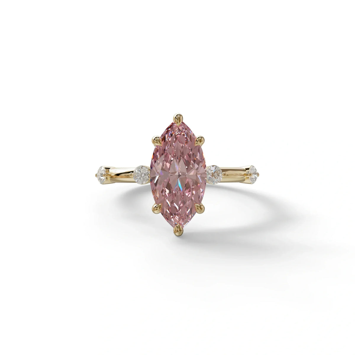 2.5 Ct Fancy Intense Pink Marquise Cut Lab Diamond In Space-Chanel Setting Ring - Nimi - 10K Solid Gold / Yellow Gold