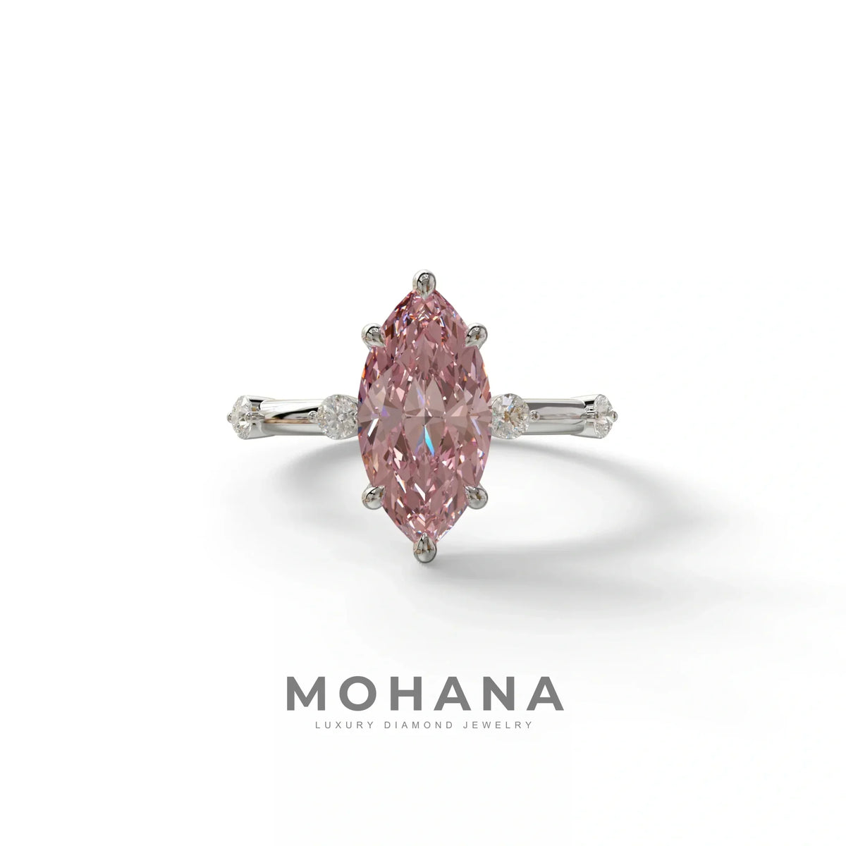 2.5 Ct Fancy Intense Pink Marquise Cut Lab Diamond In Space-Chanel Setting Ring - Nimi - 10K Solid Gold / White Gold