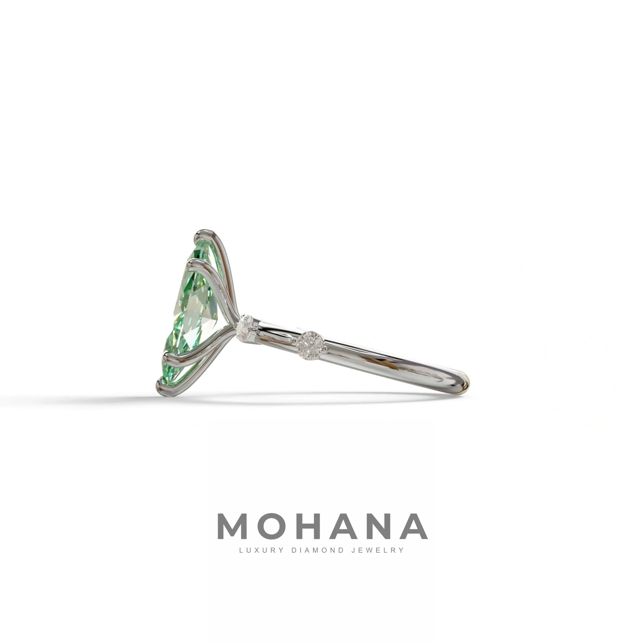2.5 Ct Fancy Vivid Green Marquise Cut Lab Diamond In Space-Chanel Setting Ring - Nimi