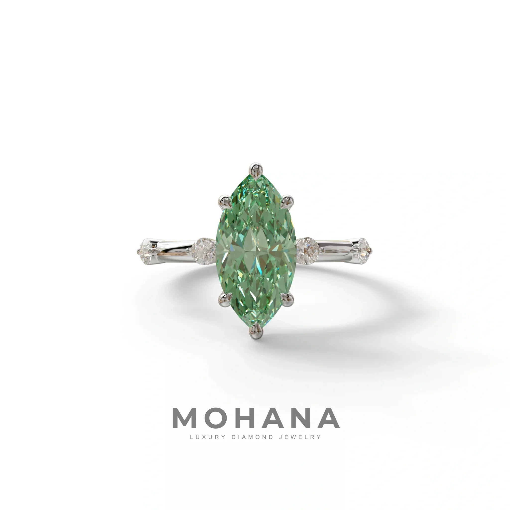 2.5 Ct Fancy Vivid Green Marquise Cut Lab Diamond In Space-Chanel Setting Ring - Nimi - 10K Solid Gold / White Gold