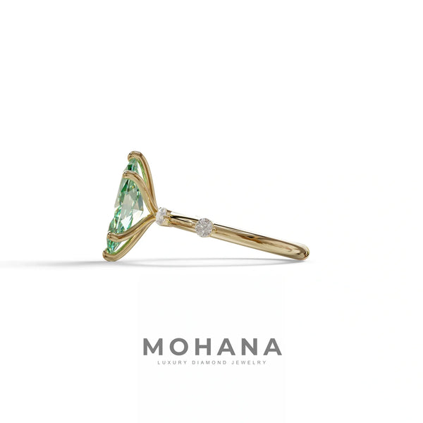 2.5 Ct Fancy Vivid Green Marquise Cut Lab Diamond In Space-Chanel Setting Ring - Nimi alternate view
