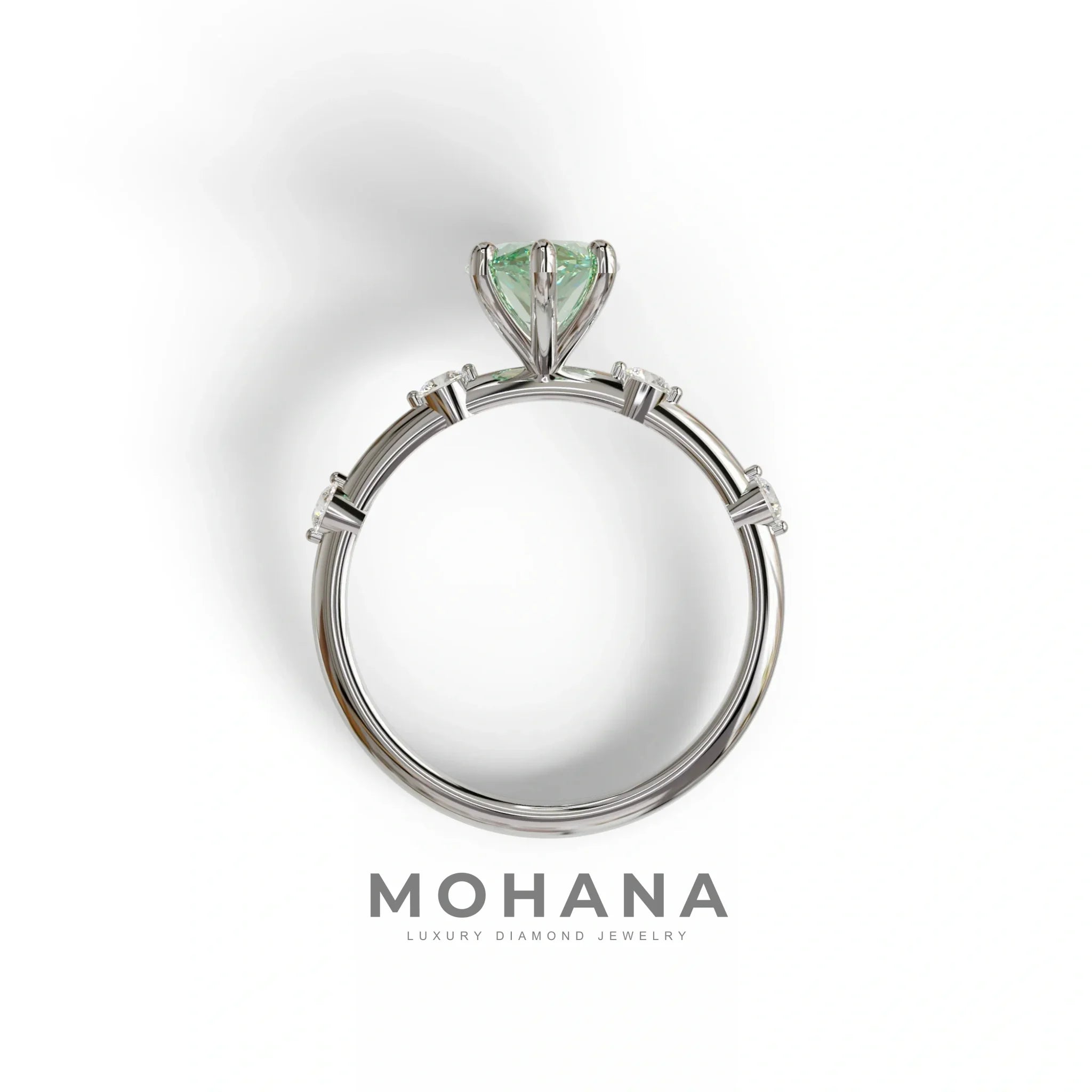 2.5 Ct Fancy Vivid Green Marquise Cut Lab Diamond In Space-Chanel Setting Ring - Nimi
