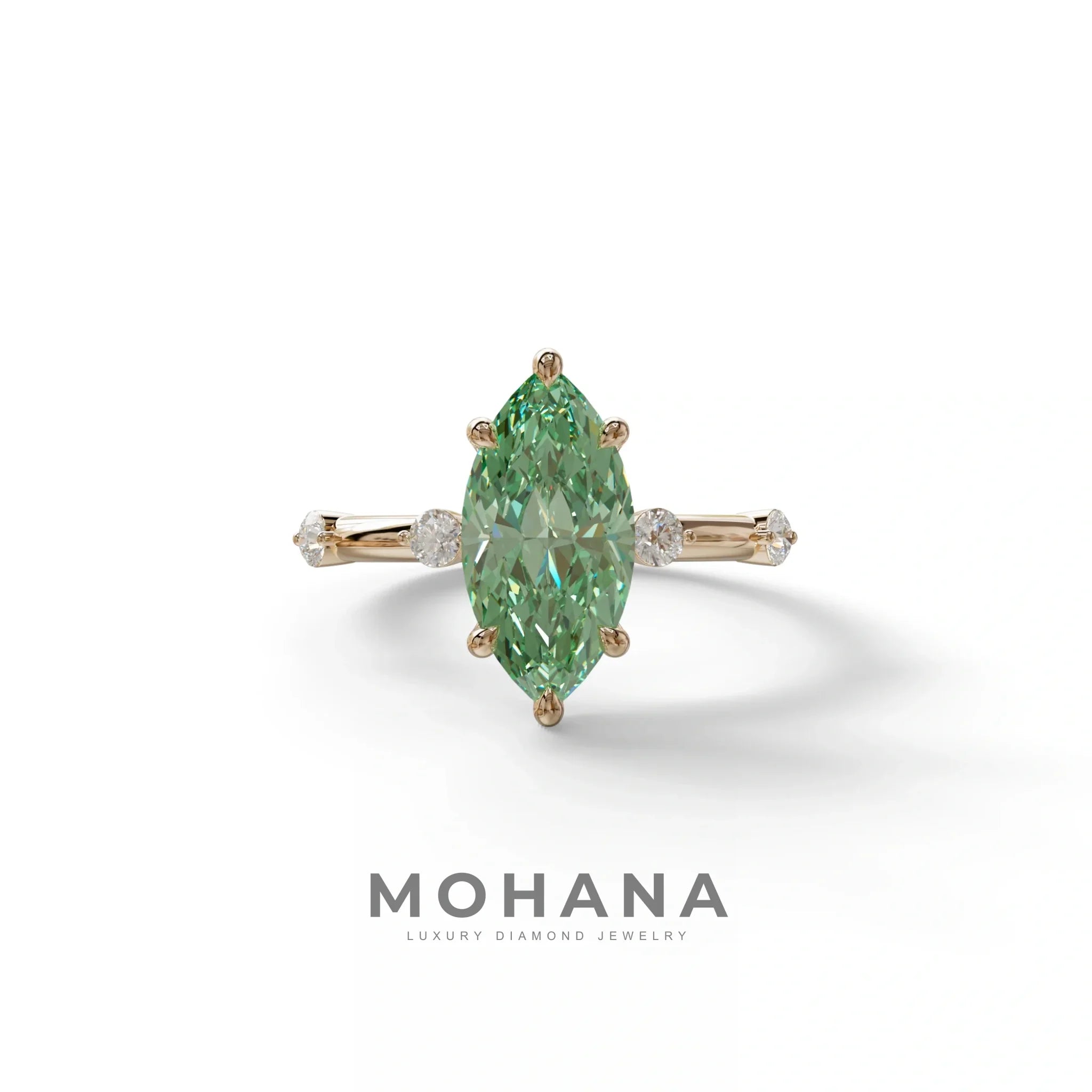 2.5 Ct Fancy Vivid Green Marquise Cut Lab Diamond In Space-Chanel Setting Ring - Nimi - 10K Solid Gold / Rose Gold