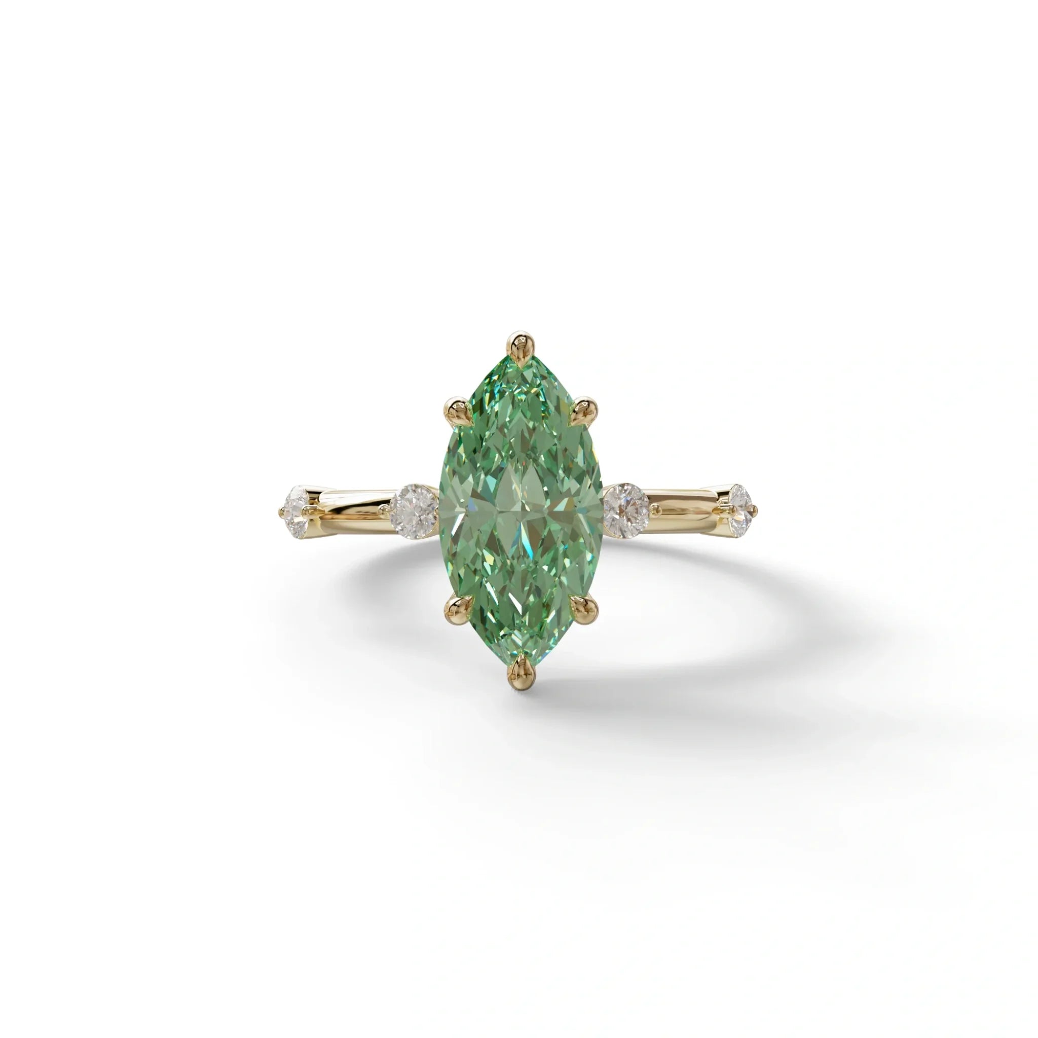 2.5 Ct Fancy Vivid Green Marquise Cut Lab Diamond In Space-Chanel Setting Ring - Nimi - 10K Solid Gold / Yellow Gold